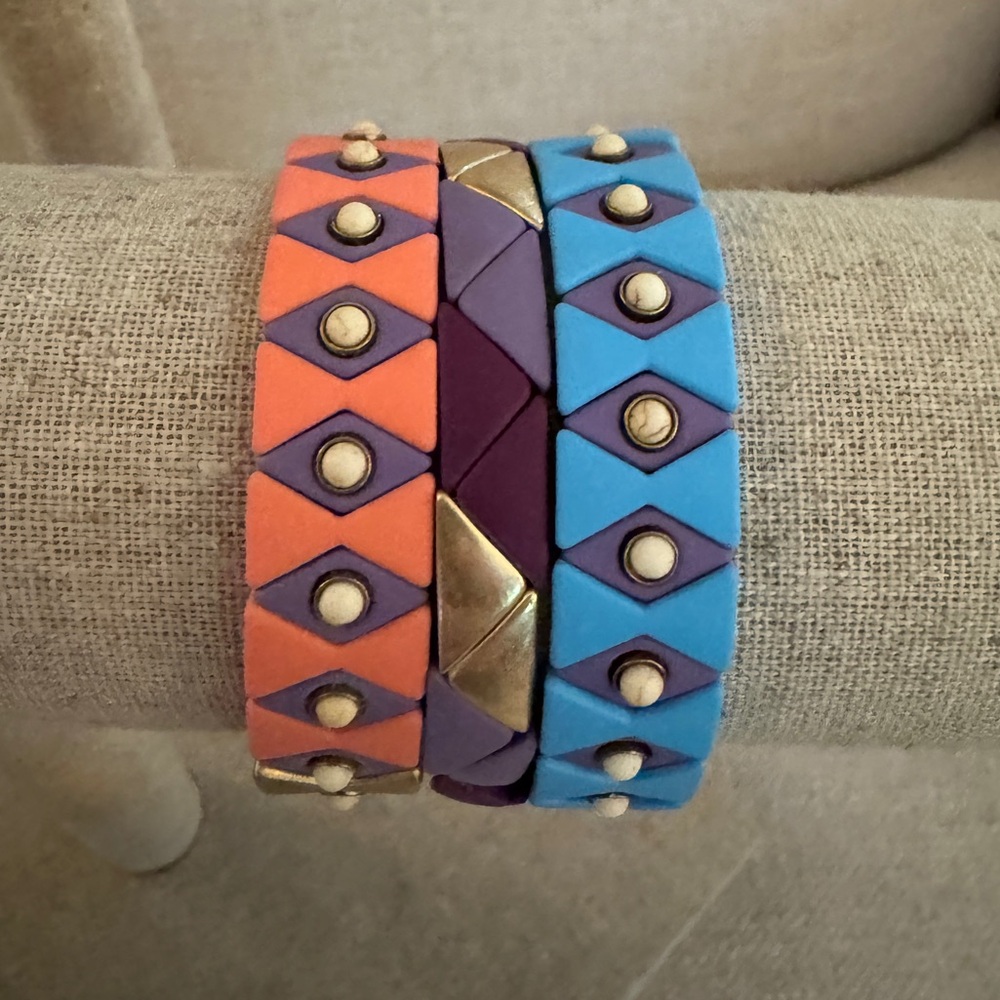 Set of 3 Colorful Geometric Stretch Bracelets
